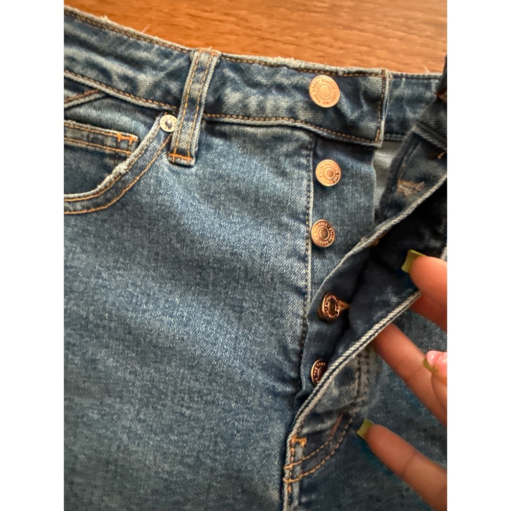 We The Free Free People High Rise Distressed Denim Shorts Button Fly Blue Sz 25 - Picture 2 of 7